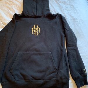 October’s Very Own black hoodie gold logo